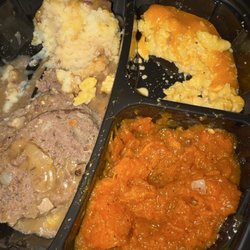 Nikki's Place - Delish! Meat loaf dinner. Mac and cheese, mashed potatoes and candied yams!