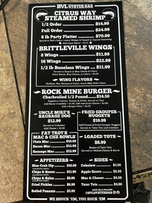 Menu photo 4 BVL Oyster Bar Brooksville, FL