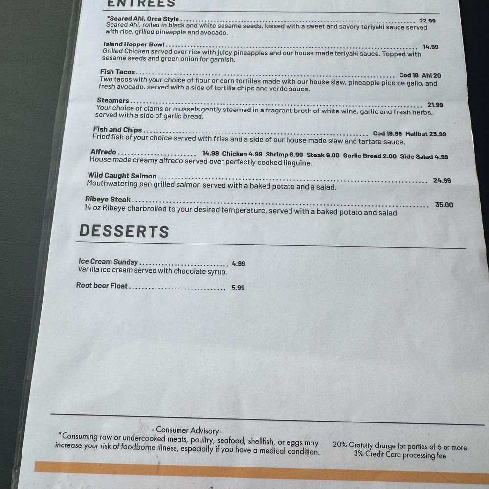 The Orca Point - Menu - Seafood Near Me - Winchester Bay, Oregon