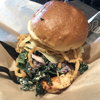 The Stand - American Classics Redefined - Kale Chicken Sandwich ($9.25). - New American Near Me - Irvine, California The Stand - American Classics Redefined - Kale Chicken Sandwich ($9.25). - New American Near Me - Irvine, California