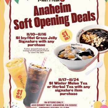 Meet Fresh - Soft opening deals 11/10/25-11/24/2025 - Bubble Tea Near Me - Anaheim, California Meet Fresh - Soft opening deals 11/10/25-11/24/2025 - Bubble Tea Near Me - Anaheim, California
