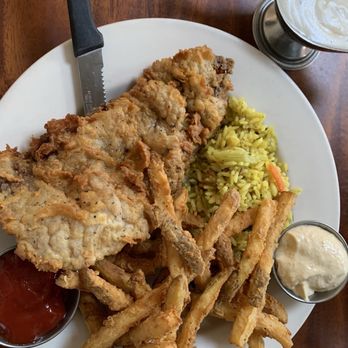 Hyde Park Bar & Grill Central - Chicken fried steak, rice pilaf, fries with Hyde park sauce and gravy ots - American Near Me - Austin, Texas