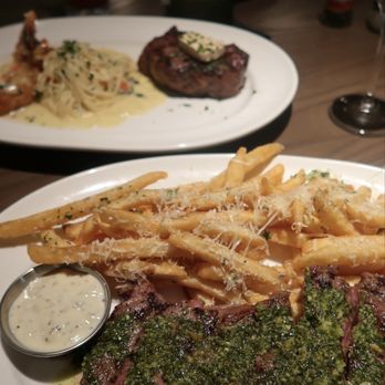 Granger's - Steak & Shrimp Scampi (8 OZ NY Strip) Prime NY Strip Steak Frites - Seafood Near Me - Houston, Texas