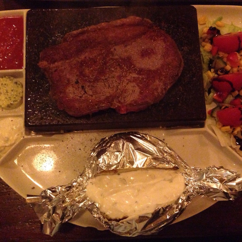 Hot stone rump steak.