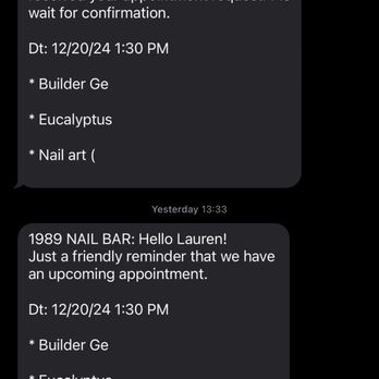 1989 Nail Bar - Confirmation reminder for both my pedicure and manicure - Nail Salons Near Me - Costa Mesa, California 1989 Nail Bar - Confirmation reminder for both my pedicure and manicure - Nail Salons Near Me - Costa Mesa, California