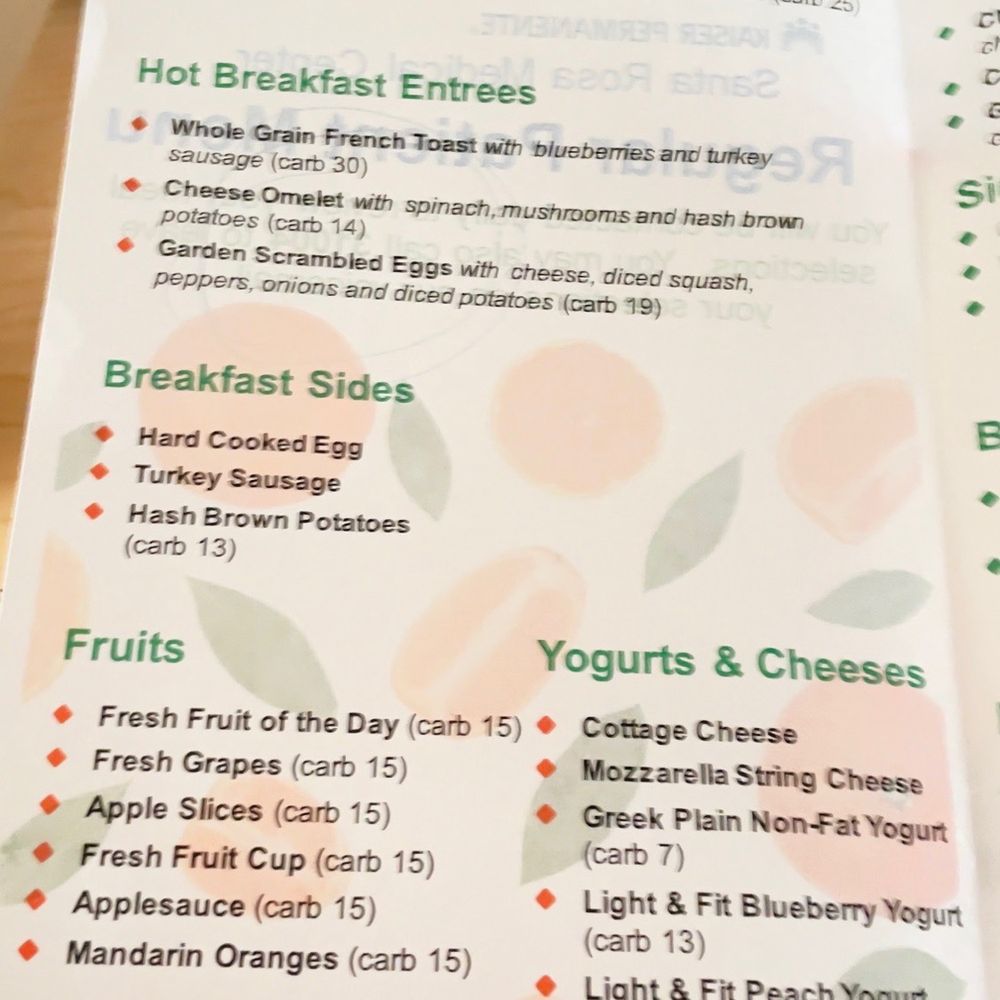 Food - Kaiser - Breakfast Menu - Cafeteria Near Me - Santa Rosa, California