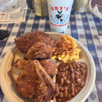 Gus's World Famous Fried Chicken - Lee's Summit - Half Chicken Plate with baked beans and mac'n'cheese - Southern Near Me - Lee's Summit, Missouri Gus's World Famous Fried Chicken - Lee's Summit - Half Chicken Plate with baked beans and mac'n'cheese - Southern Near Me - Lee's Summit, Missouri