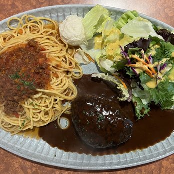 Akane Chaya - Combo A with demi glaze meatloaf and meat sauce spaghetti - Japanese Near Me - Gardena, California