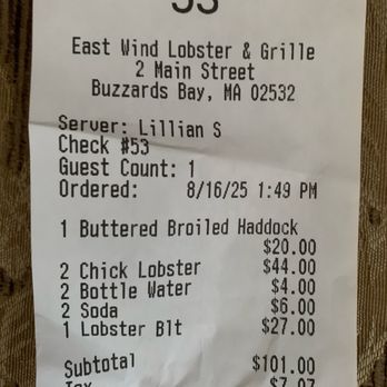 East Wind Lobster and Grille - Lunch for 4 - Seafood Near Me - Buzzards Bay, Massachusetts