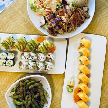 V Sushi - Garlic Edamame, Philadelphia Roll, Chicken Teriyaki,  Mango Secret and Green Peace Roll - Sushi Bars Near Me - Milpitas, California