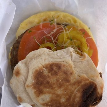 N Street Cafe - Breakfast Muffin ($5.44) with sausage, pepper jack, tomato, peppers, and sprouts (veggies were $0.75 extra each) - Sandwiches Near Me - Sacramento, California