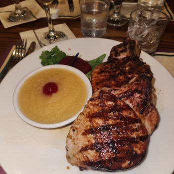 Twin Oaks Restaurant - Pork chops with honey Dijon glaze and peppercorn sauce and applesauce...out of sight is included choice of vegetable and potato. Yum. - Italian Near Me - Cranston, Rhode Island Twin Oaks Restaurant - Pork chops with honey Dijon glaze and peppercorn sauce and applesauce...out of sight is included choice of vegetable and potato. Yum. - Italian Near Me - Cranston, Rhode Island