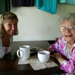 Caring Hands Maui - Enjoying a cup of tea with Naydene at Baked on Maui