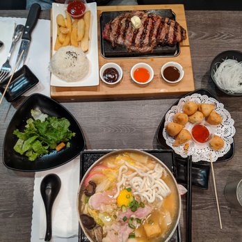 Red Flame - Rib eye steak, Japanese Miso soup, fried fish balls - Hot Pot Near Me - Artesia, California Red Flame - Rib eye steak, Japanese Miso soup, fried fish balls - Hot Pot Near Me - Artesia, California