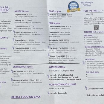 White Oak Lavender Farm - Menu (front, august 2023) - Wine Tasting Room Near Me - Harrisonburg, Virginia White Oak Lavender Farm - Menu (front, august 2023) - Wine Tasting Room Near Me - Harrisonburg, Virginia