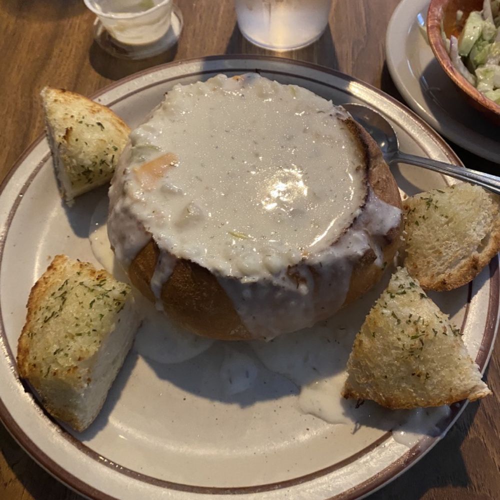 Bread bowl with clam chowder Bread bowl with clam chowder