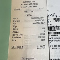 HearUSA - Receipt for my share of cost. Insurance covered another $2000
