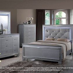 Wholesale Mattress & Furniture Outlet - Glamorous Grey Alligator 5 Piece Queen or King Bedroom set with LED lighted Headboard and Mirror. Includes bed, dresser, mirror, chest, n.s.