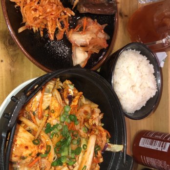 Noodlezip - Spicy galbi chicken with rice and banchan - Noodles Near Me - Bismarck, North Dakota Noodlezip - Spicy galbi chicken with rice and banchan - Noodles Near Me - Bismarck, North Dakota