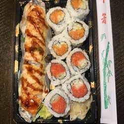 Kabuki Sushi - Lion King Roll (Left)  Spicy Salmon Roll (Top Right)  Spicy Tuna Roll (Bottom Right)