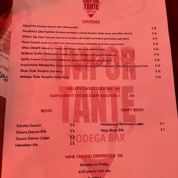 Importante Bodega Bar - Cocktail menu - Wine Bars Near Me - Richmond, Virginia