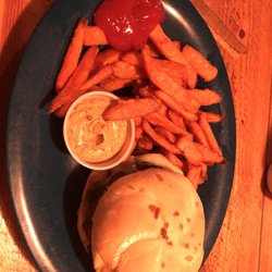 Open Range Grill - Swiss mushroom burger and sweet potato fries