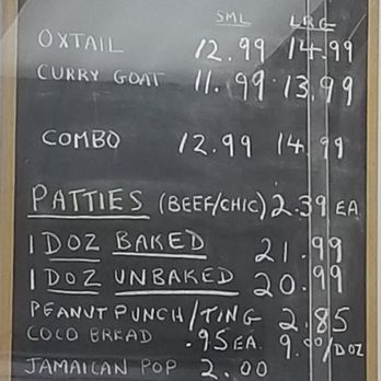 Patty Time - a menu on a blackboard - Caribbean Near Me - Scarborough, Ontario