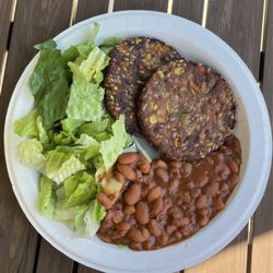 Frank's Texas BBQ - veggie burgers, beans, lettuce