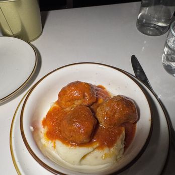 Misirizzi - Polpette - Beef and pork meatballs in "Rosso Gargano" tomato sauce with mashed potatoes - Italian Near Me - New York, New York Misirizzi - Polpette - Beef and pork meatballs in "Rosso Gargano" tomato sauce with mashed potatoes - Italian Near Me - New York, New York
