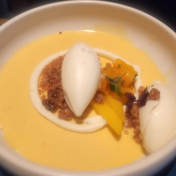 Miro Kaimuki - Mango Dessert (with my quenelle of buttermilk ice cream) - Asian Fusion Near Me - Honolulu, Hawaii Miro Kaimuki - Mango Dessert (with my quenelle of buttermilk ice cream) - Asian Fusion Near Me - Honolulu, Hawaii