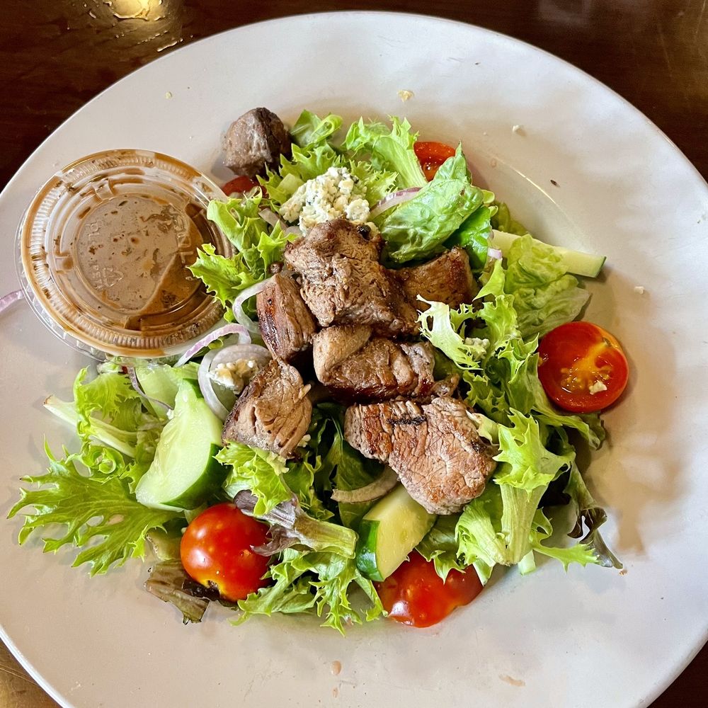 Lefty's Main Street Grille - Steak Salad - $14.95 - BIG FAIL - ordered the steak MEDIUM RARE and this is what we got - unacceptable - Breakfast & Brunch Near Me - Blacksburg, Virginia