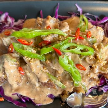 Qsina 8 - Bagnet Express- coconut based sauce on top of crispy pork bellies. We loved this! - Noodles Near Me - Union, New Jersey Qsina 8 - Bagnet Express- coconut based sauce on top of crispy pork bellies. We loved this! - Noodles Near Me - Union, New Jersey
