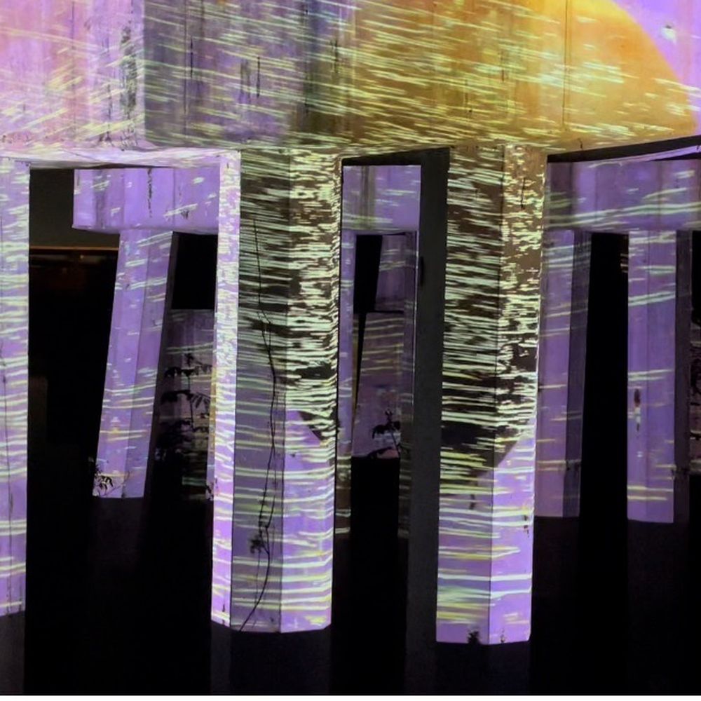 Aurora Picture Show - Buffalo Bayou under bridge Night Light show (4/2/22) - Cinema Near Me - Houston, Texas