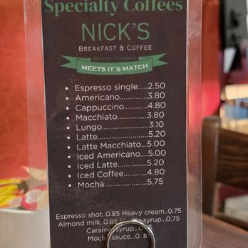 Nick’s Breakfast & Coffee - The coffee menu - Breakfast & Brunch Near Me - Leander, Texas