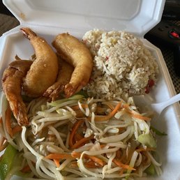 Lunch combo #3 Fried prawns, chow mein and pork fried rice Lunch combo #3 Fried prawns, chow mein and pork fried rice