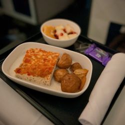 Delta Air Lines - Delicious egg and cheese frittata for breakfast in the Premium Select cabin (LAX to Auckland)!