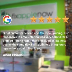 Fix Apple Now - Another happy client, and 5 star review!
Thank you so much for leaving us the review, it is very important to share positive experiences!!