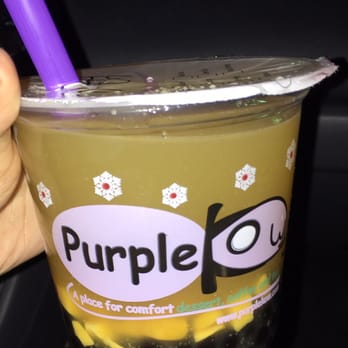 Purple Kow - Size: regular. Peach Oolong w/ Fresh Mango (grass jelly replaced with boba) + no ice (50¢ charge for no ice...?) - Desserts Near Me - Berkeley, California Purple Kow - Size: regular. Peach Oolong w/ Fresh Mango (grass jelly replaced with boba) + no ice (50¢ charge for no ice...?) - Desserts Near Me - Berkeley, California
