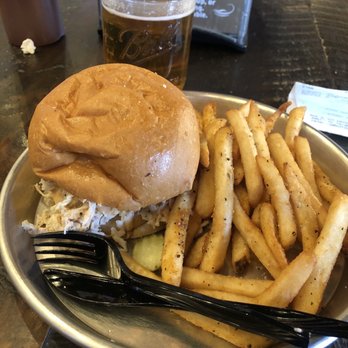 Edley's Bar-B-Que - Pulled chicken sandwich with side of fries - Barbeque Near Me - Nashville, Tennessee Edley's Bar-B-Que - Pulled chicken sandwich with side of fries - Barbeque Near Me - Nashville, Tennessee