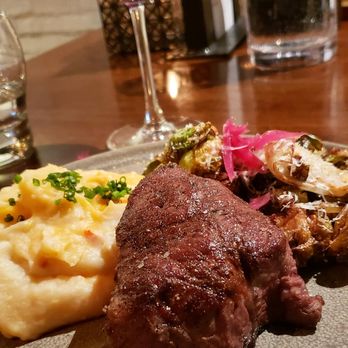 S+L Kitchen & Bar - Top Sirloin with Lobster Mashed Potatoes and Crispy Local Brussel Sprouts - American Near Me - Abbotsford, British Columbia