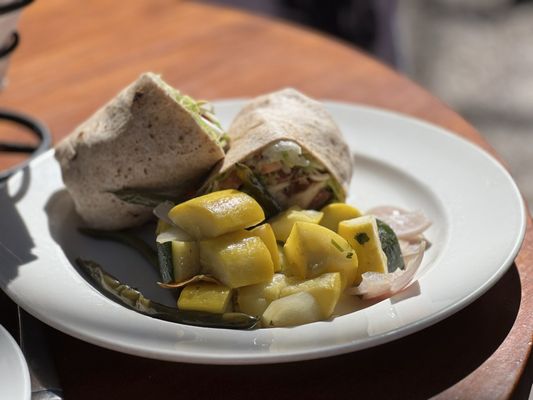 Photo of Boudro's On the River Walk - San Antonio, TX, US. Turkey Bacon avocado wrap. Swapped fries for veggies!