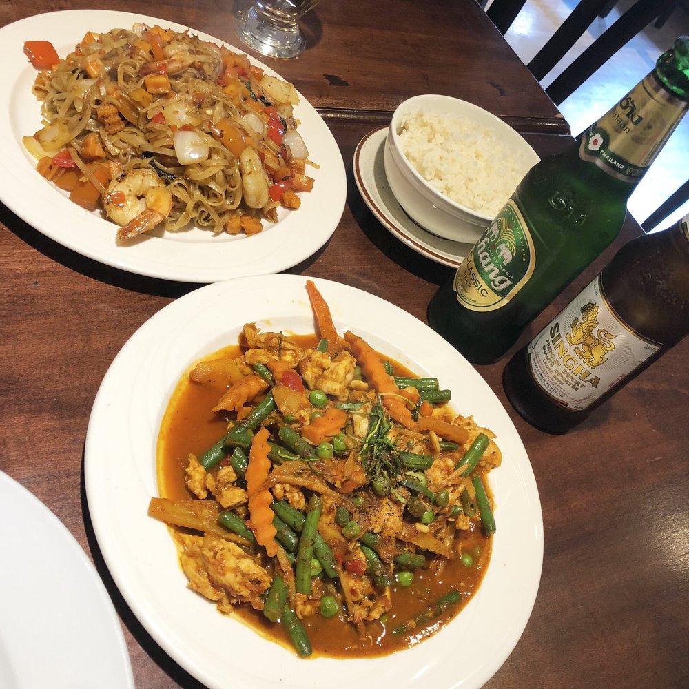 Family Thai Restaurant - Pad Kee-Mao with Prawns / Pad Prik King, and the much needed ice cold beer! - Thai Near Me - Cranbrook, British Columbia Family Thai Restaurant - Pad Kee-Mao with Prawns / Pad Prik King, and the much needed ice cold beer! - Thai Near Me - Cranbrook, British Columbia