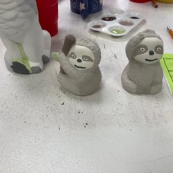 Pottery Palace - Pre-fire salt and pepper sloths and wolf (well bottom half of the wolf)