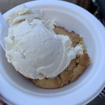 Nuha's Sinful Desserts - Peanut butter cookie with a scoop of Mexican vanilla ice cream. - Desserts Near Me - Austin, Texas