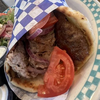 Opa Grill - Close up of gyro!  Really a lot of meat stuffed in the pita. - Greek Near Me - Parker, Colorado
