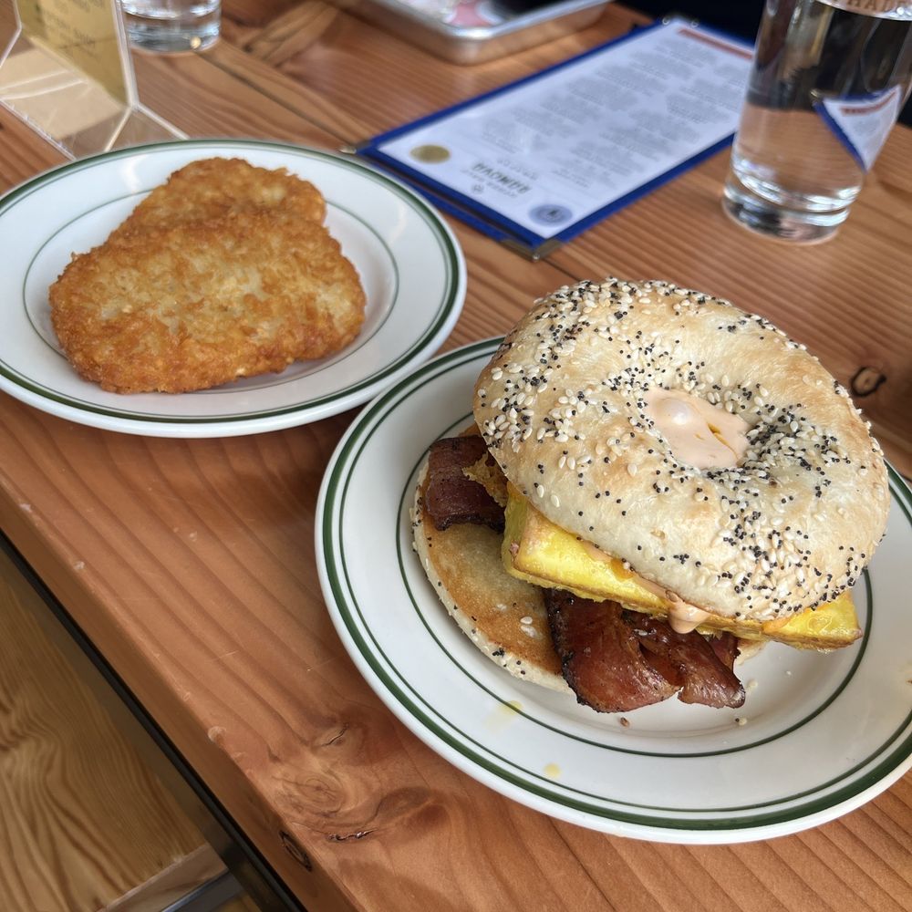 Off Hours Beer Co - Egg sandwich with a side of hash browns - Burgers Near Me - Chicago, Illinois Off Hours Beer Co - Egg sandwich with a side of hash browns - Burgers Near Me - Chicago, Illinois