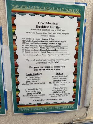 Menu photo 2 El Sitio Santa Barbara, CA