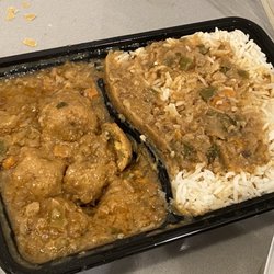 Shanvi Indian kitchen & Grocery - "Manchurian" vegetarian option with rice. Weirdly combined spices. Slightly vinegary. I ended up throwing it away.
