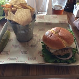 Turkey burger with fries.