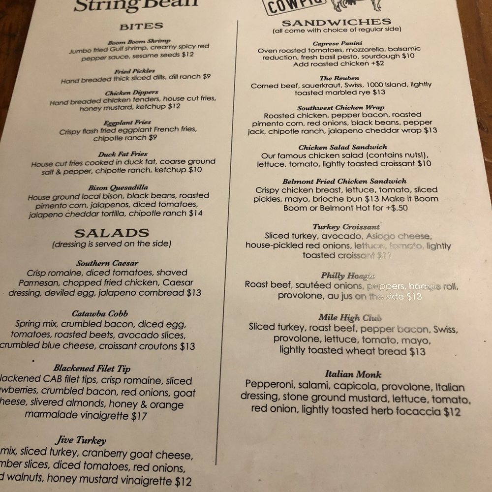 The String Bean - Menu - Beer, Wine & Spirits Near Me - Belmont, North Carolina The String Bean - Menu - Beer, Wine & Spirits Near Me - Belmont, North Carolina